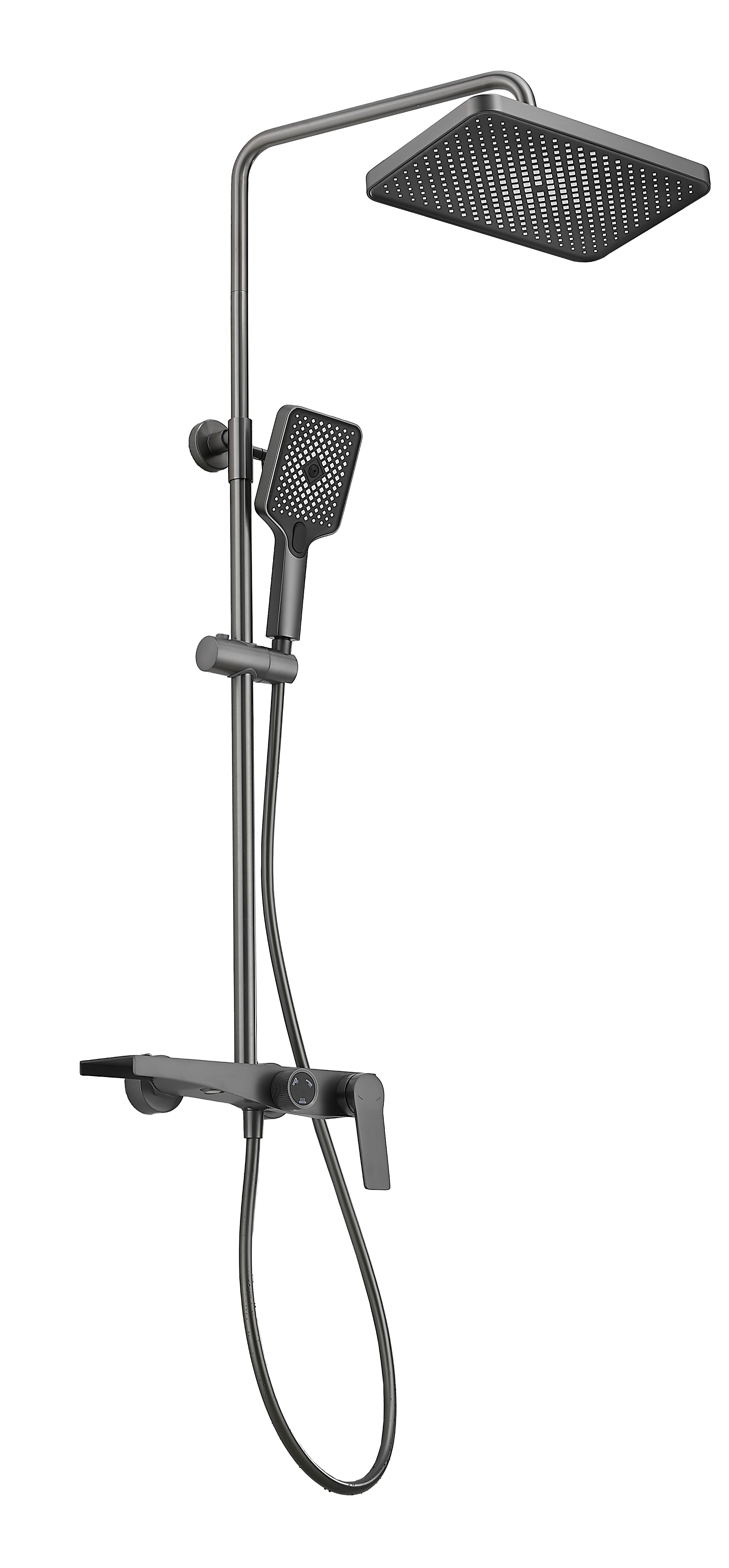 Душевая система, широкая подставка, оружейная сталь, B24572-3