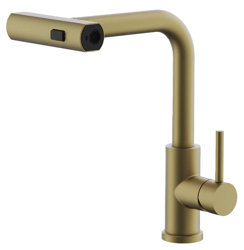 Смеситель для кухни, выдвижная лейка, брашированное золото, нержавеющая сталь, B74811-5